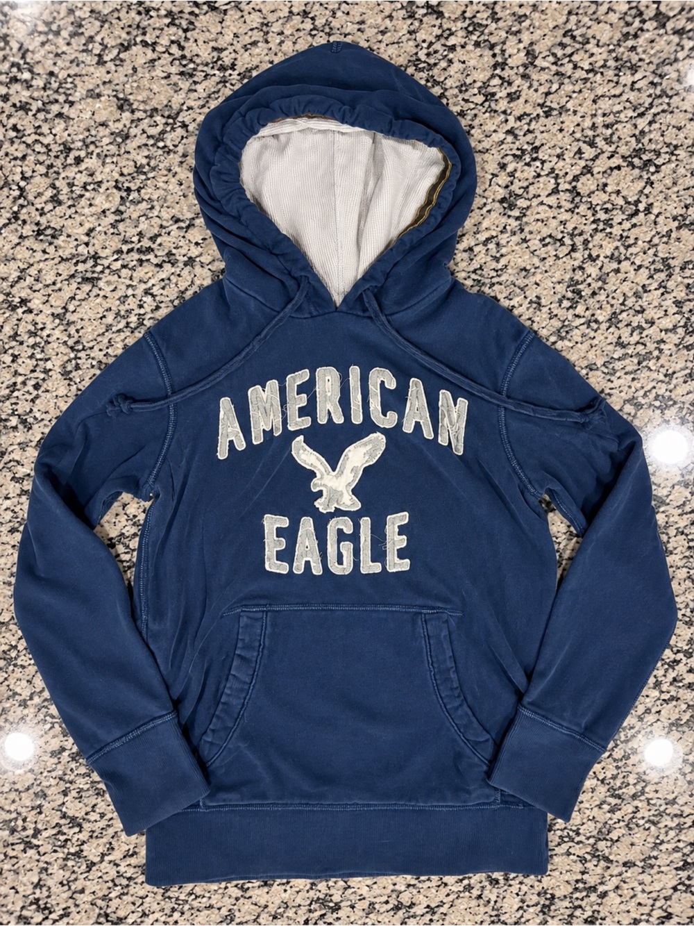 American Eagle Outfitters Navy Pullover Hoodie with White Logo